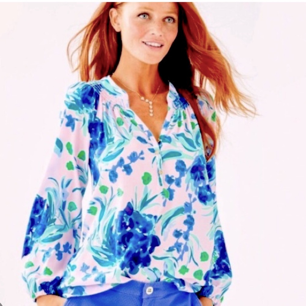 Lilly Pulitzer Elsa Silk Top Size Small, Pink
Tropics Sweet Pea print